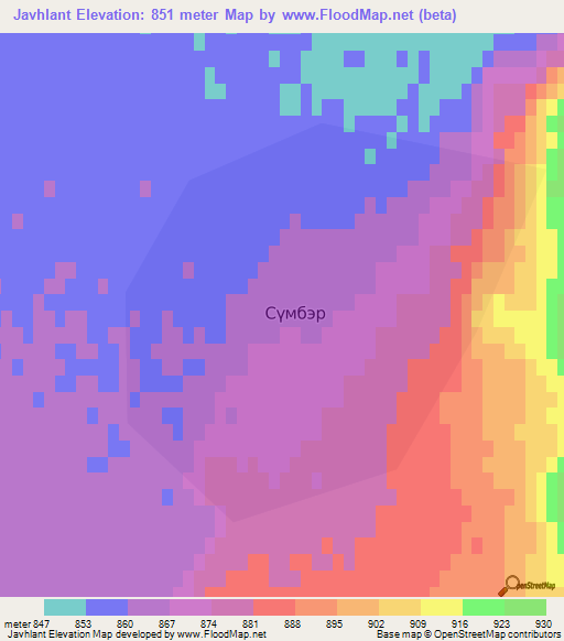 Javhlant,Mongolia Elevation Map