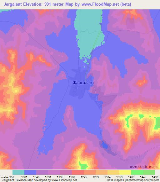 Jargalant,Mongolia Elevation Map