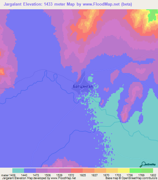 Jargalant,Mongolia Elevation Map