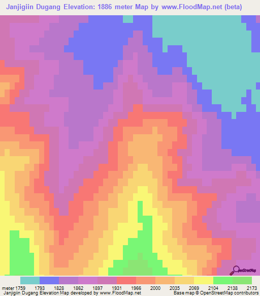 Janjigiin Dugang,Mongolia Elevation Map