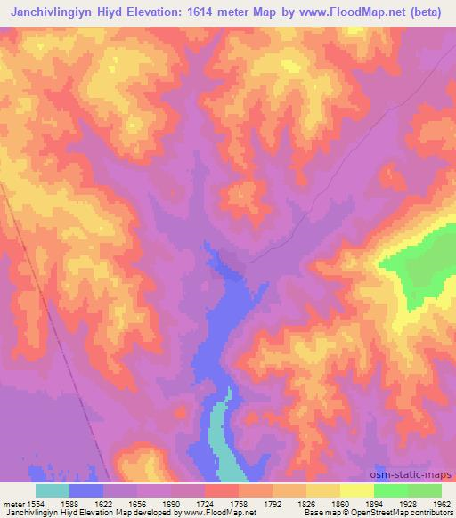 Janchivlingiyn Hiyd,Mongolia Elevation Map