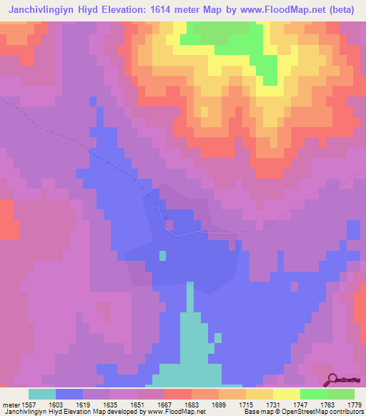 Janchivlingiyn Hiyd,Mongolia Elevation Map