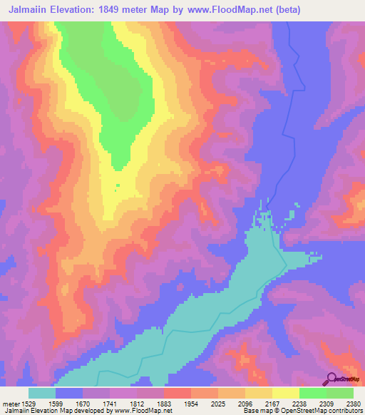 Jalmaiin,Mongolia Elevation Map