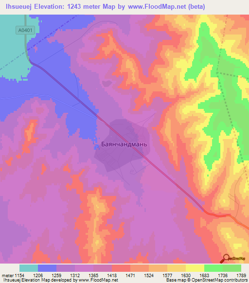 Ihsueuej,Mongolia Elevation Map