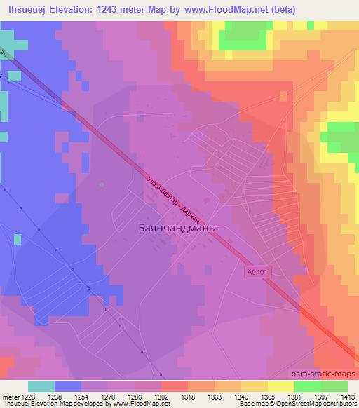 Ihsueuej,Mongolia Elevation Map
