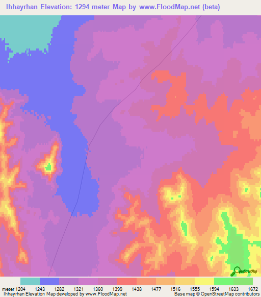 Ihhayrhan,Mongolia Elevation Map