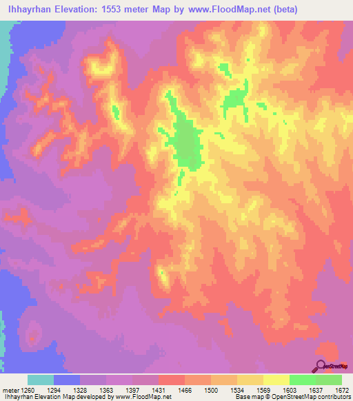 Ihhayrhan,Mongolia Elevation Map