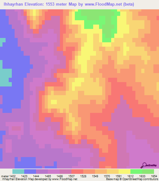 Ihhayrhan,Mongolia Elevation Map