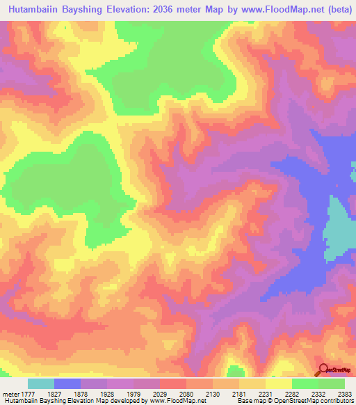 Hutambaiin Bayshing,Mongolia Elevation Map