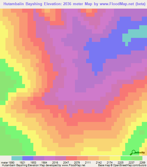 Hutambaiin Bayshing,Mongolia Elevation Map