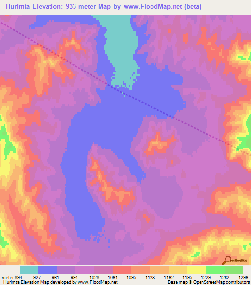 Hurimta,Mongolia Elevation Map