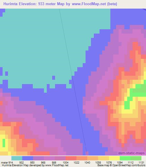 Hurimta,Mongolia Elevation Map