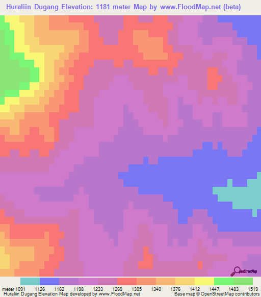 Huraliin Dugang,Mongolia Elevation Map