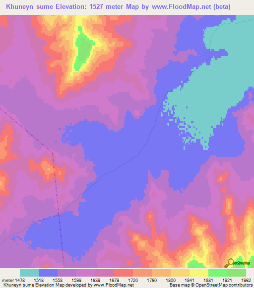 Khuneyn sume,Mongolia Elevation Map