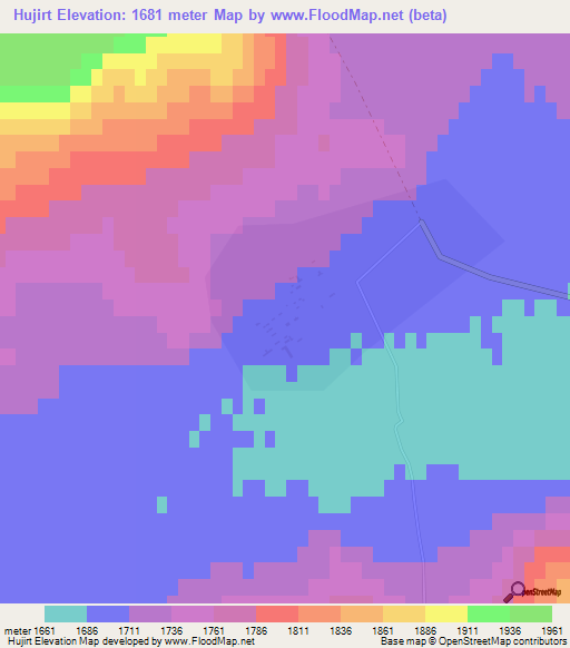 Hujirt,Mongolia Elevation Map