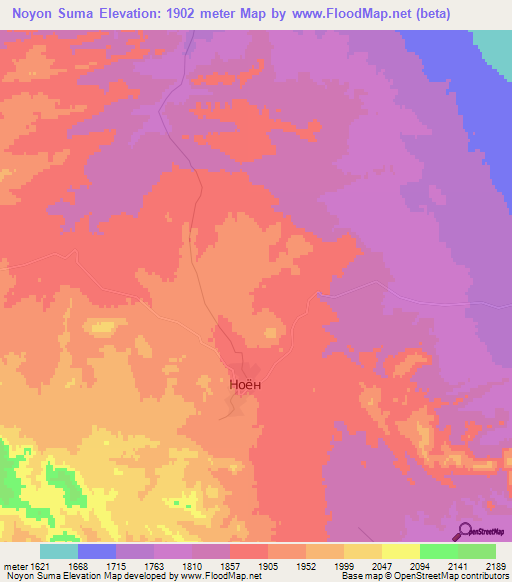 Noyon Suma,Mongolia Elevation Map