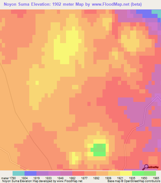 Noyon Suma,Mongolia Elevation Map