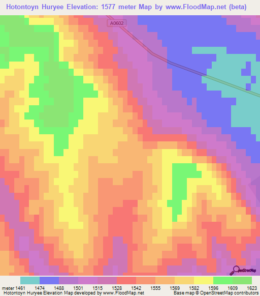 Hotontoyn Huryee,Mongolia Elevation Map