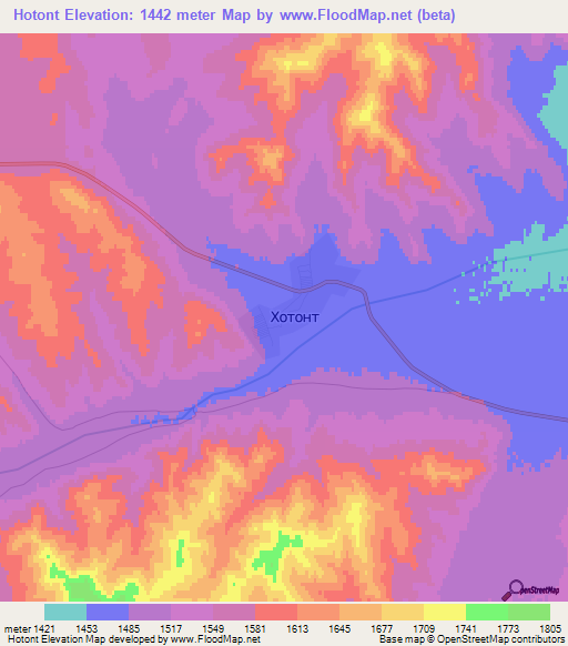 Hotont,Mongolia Elevation Map