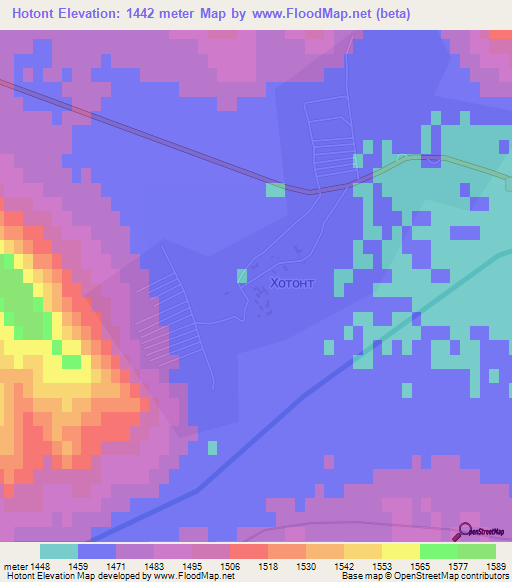 Hotont,Mongolia Elevation Map