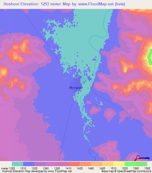 Hoshoot,Mongolia Elevation Map