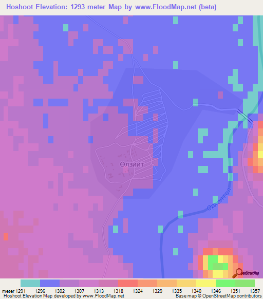 Hoshoot,Mongolia Elevation Map