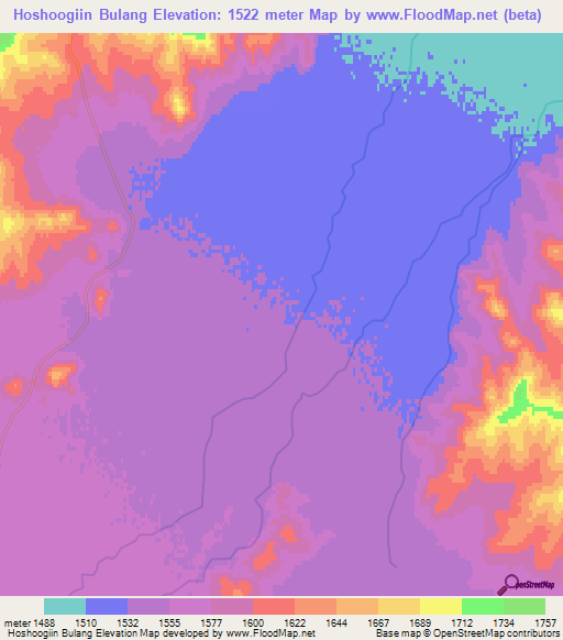 Hoshoogiin Bulang,Mongolia Elevation Map