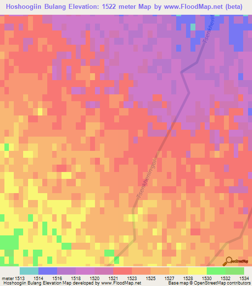 Hoshoogiin Bulang,Mongolia Elevation Map