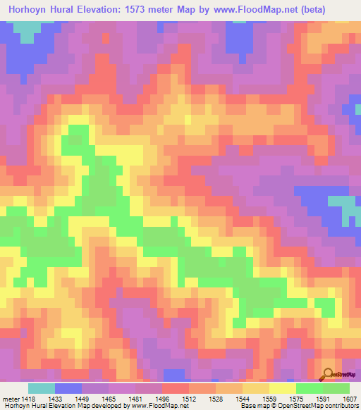 Horhoyn Hural,Mongolia Elevation Map