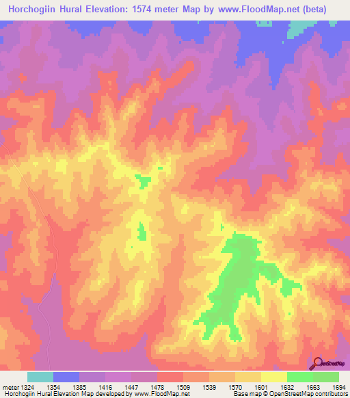 Horchogiin Hural,Mongolia Elevation Map