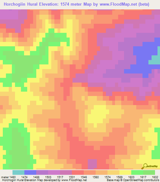 Horchogiin Hural,Mongolia Elevation Map