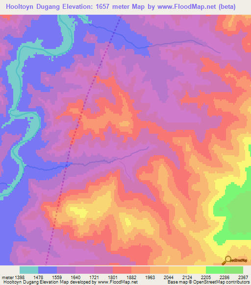 Hooltoyn Dugang,Mongolia Elevation Map