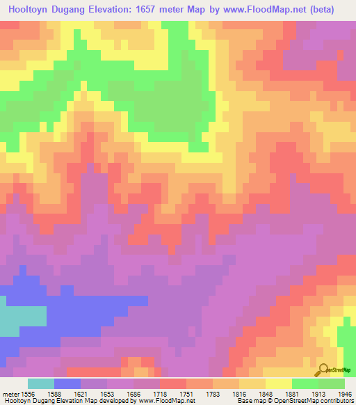 Hooltoyn Dugang,Mongolia Elevation Map