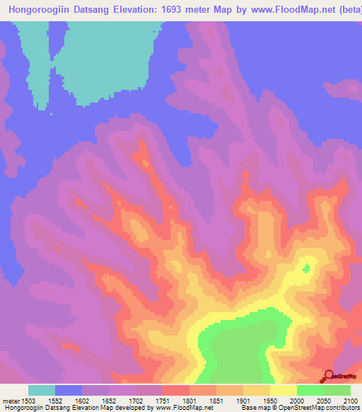 Hongoroogiin Datsang,Mongolia Elevation Map