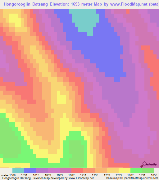 Hongoroogiin Datsang,Mongolia Elevation Map