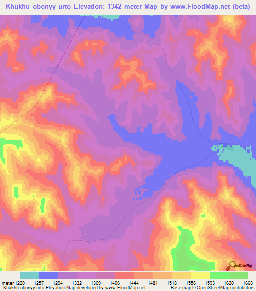 Khukhu obonyy urto,Mongolia Elevation Map