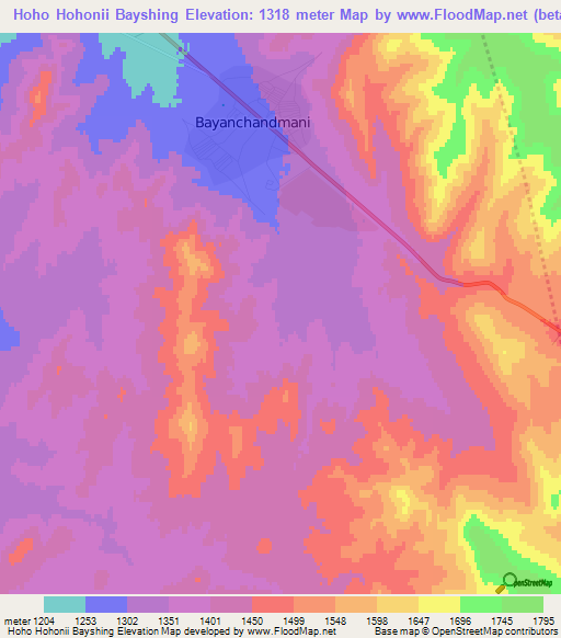 Hoho Hohonii Bayshing,Mongolia Elevation Map