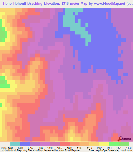 Hoho Hohonii Bayshing,Mongolia Elevation Map