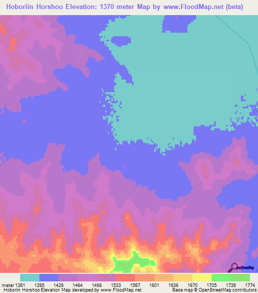 Hoboriin Horshoo,Mongolia Elevation Map