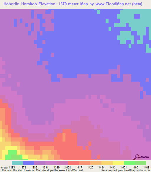 Hoboriin Horshoo,Mongolia Elevation Map