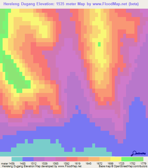 Hereleng Dugang,Mongolia Elevation Map