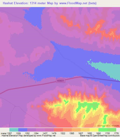 Hashat,Mongolia Elevation Map