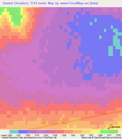 Hashat,Mongolia Elevation Map