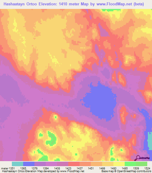 Hashaatayn Ortoo,Mongolia Elevation Map