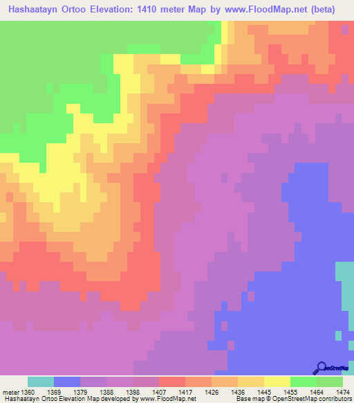 Hashaatayn Ortoo,Mongolia Elevation Map