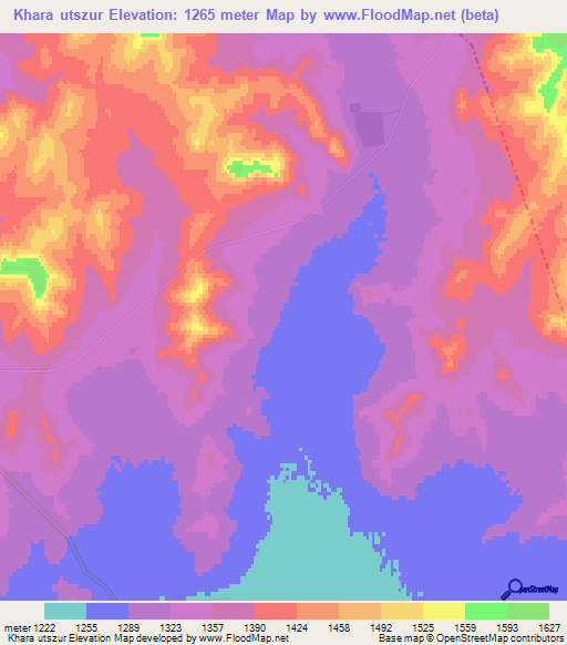 Khara utszur,Mongolia Elevation Map