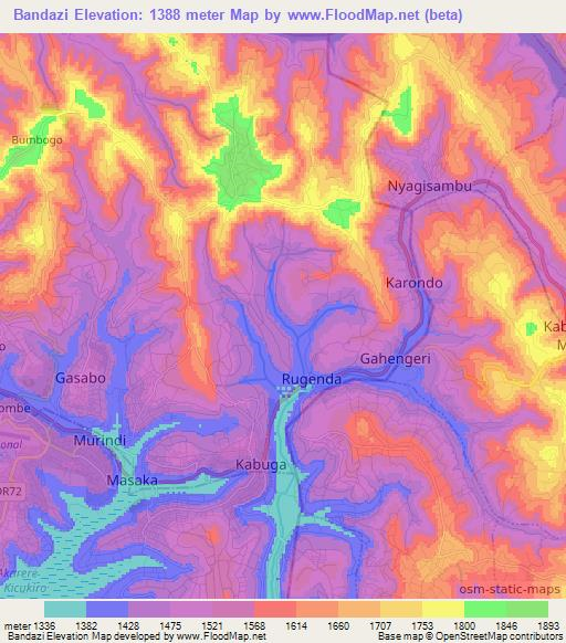 Bandazi,Rwanda Elevation Map