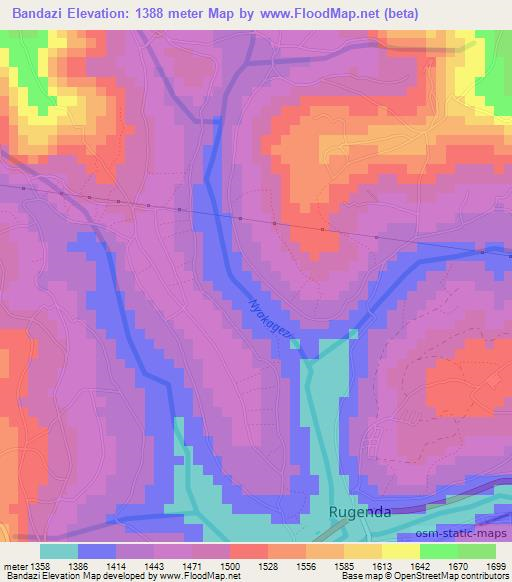 Bandazi,Rwanda Elevation Map