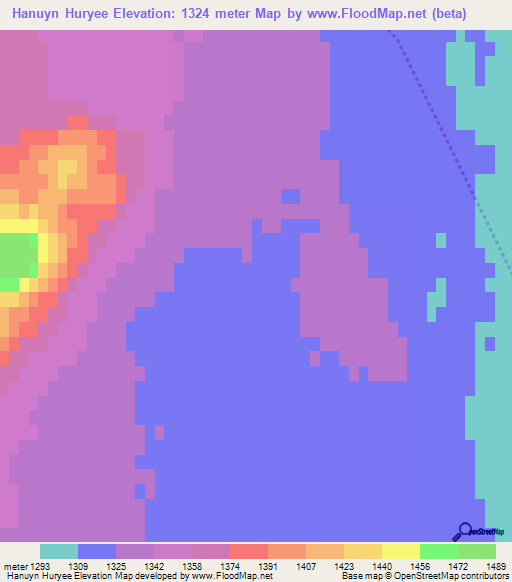 Hanuyn Huryee,Mongolia Elevation Map