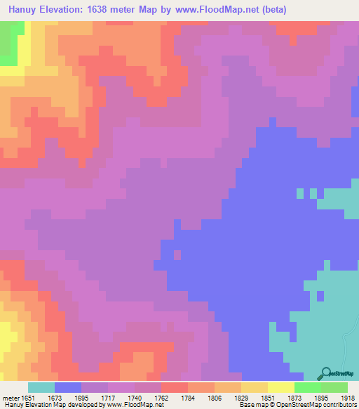 Hanuy,Mongolia Elevation Map